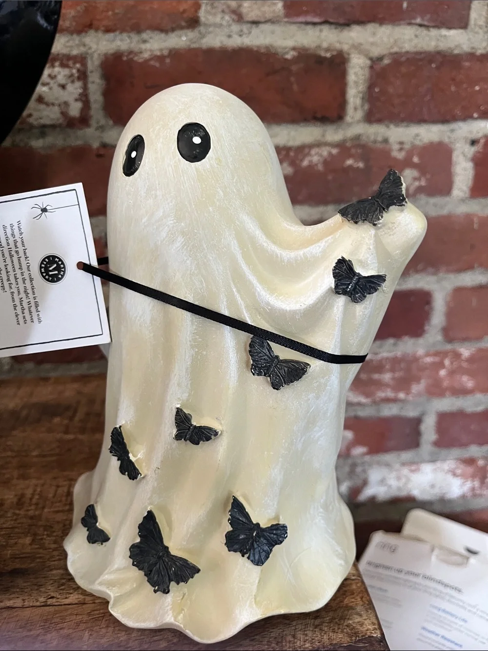 Martha Stewart Pearlescent Cream Ghost Figurines with Black Butterfly Accents